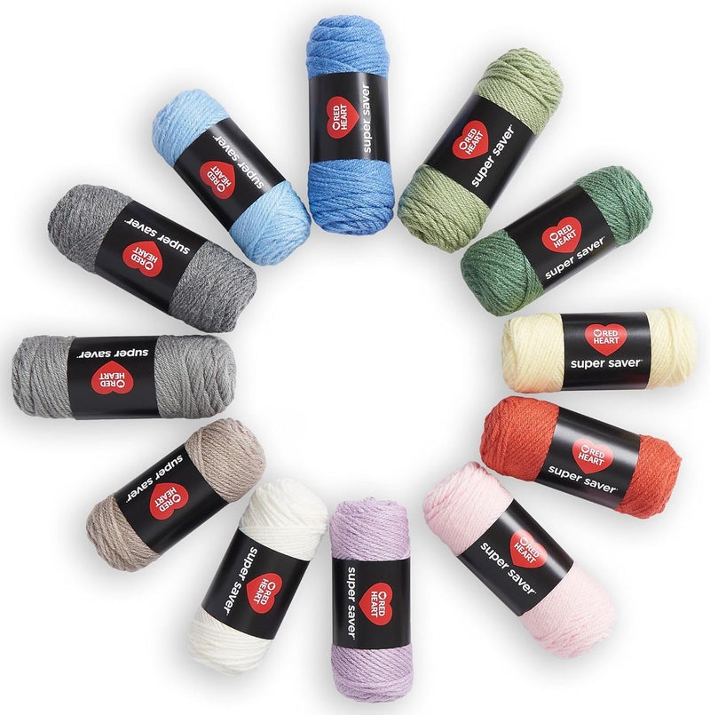 RED HEART Super Saver Yarn Super Craft Kit Pastels, with 12 Pack of 50g/1.7 oz. 4 Medium Worsted Yarn for Knitting & Crocheting, 12 Colors, Perfect for Chunky Sweaters, Blankets, Amigurumi - Image 1